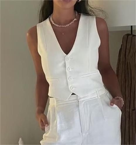 Alara | White Button Sleeveless Vest Top 2