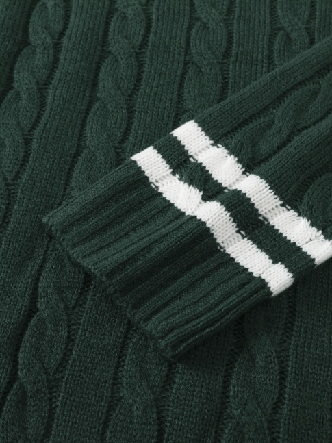 Cable Knit V-Neck Varsity Sweater for Men | Jeffrey