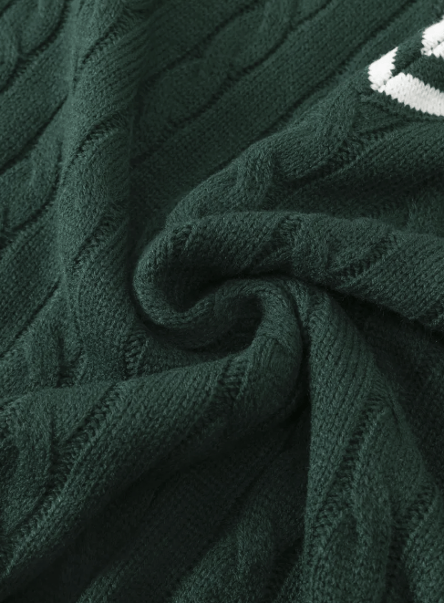 Cable Knit V-Neck Varsity Sweater for Men | Jeffrey