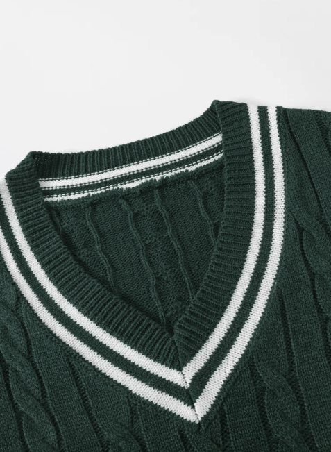 Cable Knit V-Neck Varsity Sweater for Men | Jeffrey