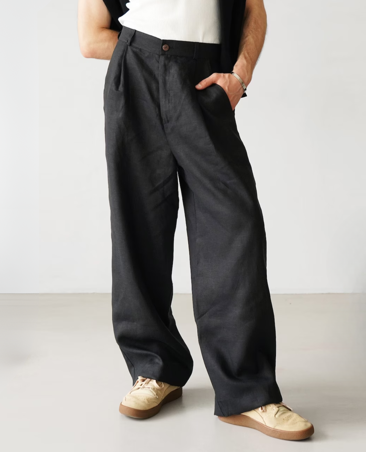 Relaxed Linen Blend Trousers for Men | Caprien
