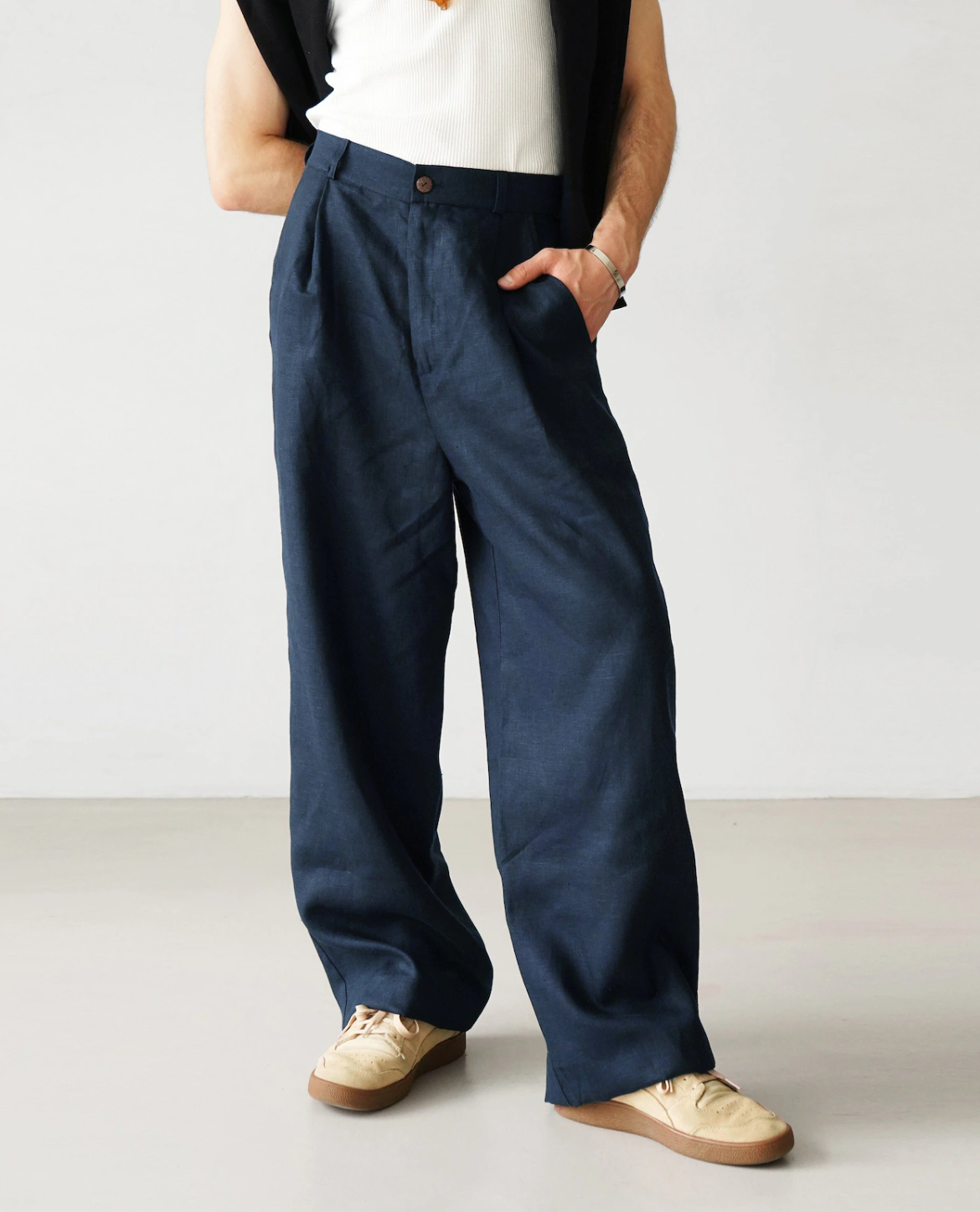 Relaxed Linen Blend Trousers for Men | Caprien