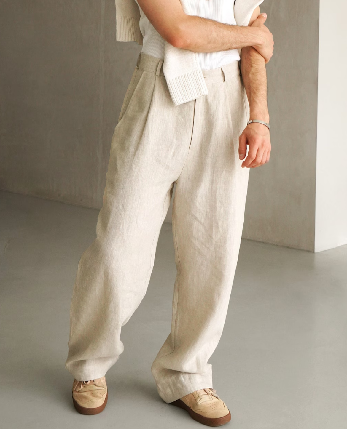 Relaxed Linen Blend Trousers for Men | Caprien