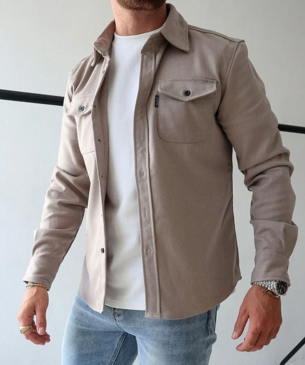 Casual Long-Sleeve Button-Up Shirt with Chest Pockets for Men | Theo