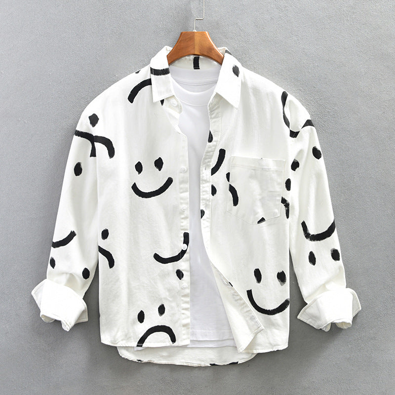 Casual Smiley Print Button-Up Shirt for Men | Ethan