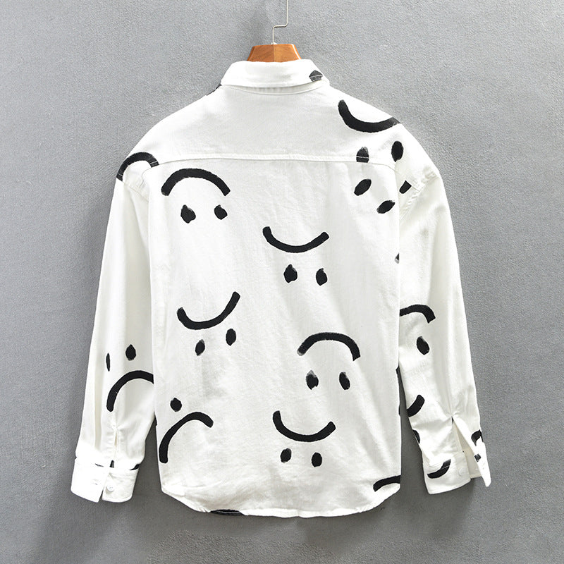 Casual Smiley Print Button-Up Shirt for Men | Ethan