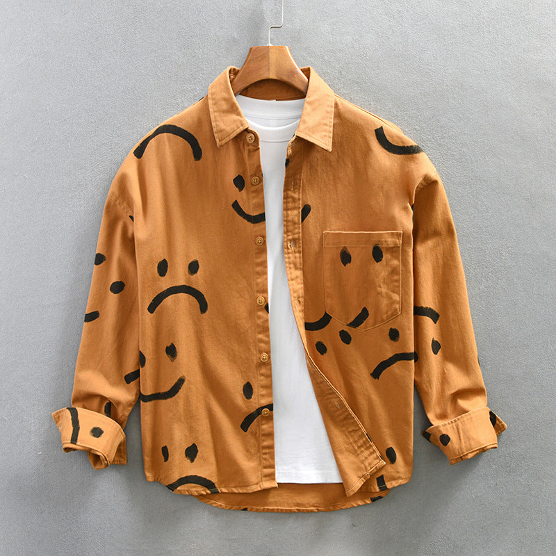 Casual Smiley Print Button-Up Shirt for Men | Ethan