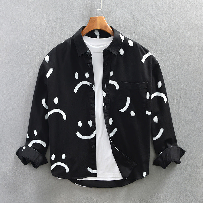 Casual Smiley Print Button-Up Shirt for Men | Ethan