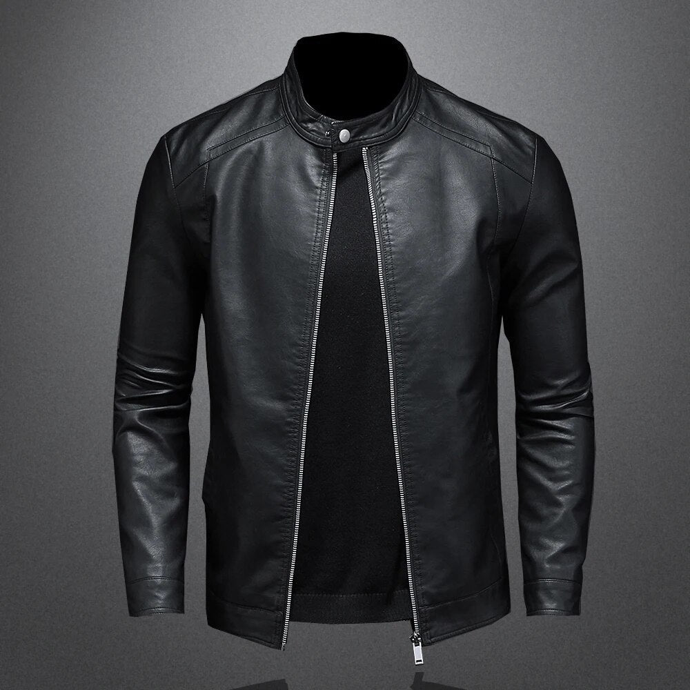 Classic Stand Collar Faux Leather Jacket for Men | Marco