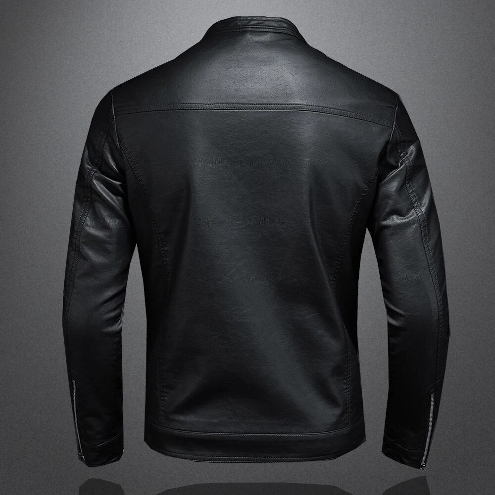 Classic Stand Collar Faux Leather Jacket for Men | Marco
