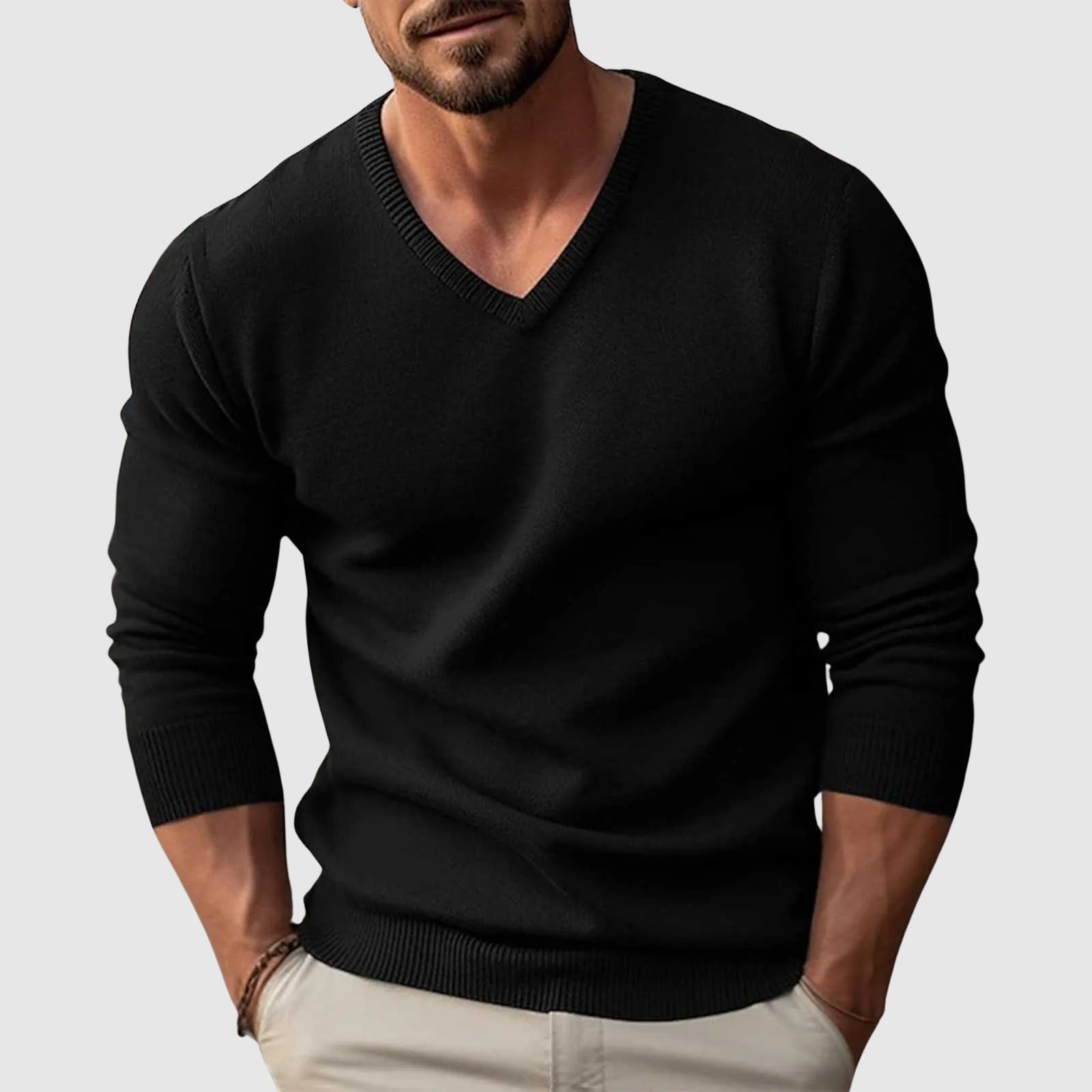 Classic V-Neck Knit Pullover Sweater for Men | Eduardo
