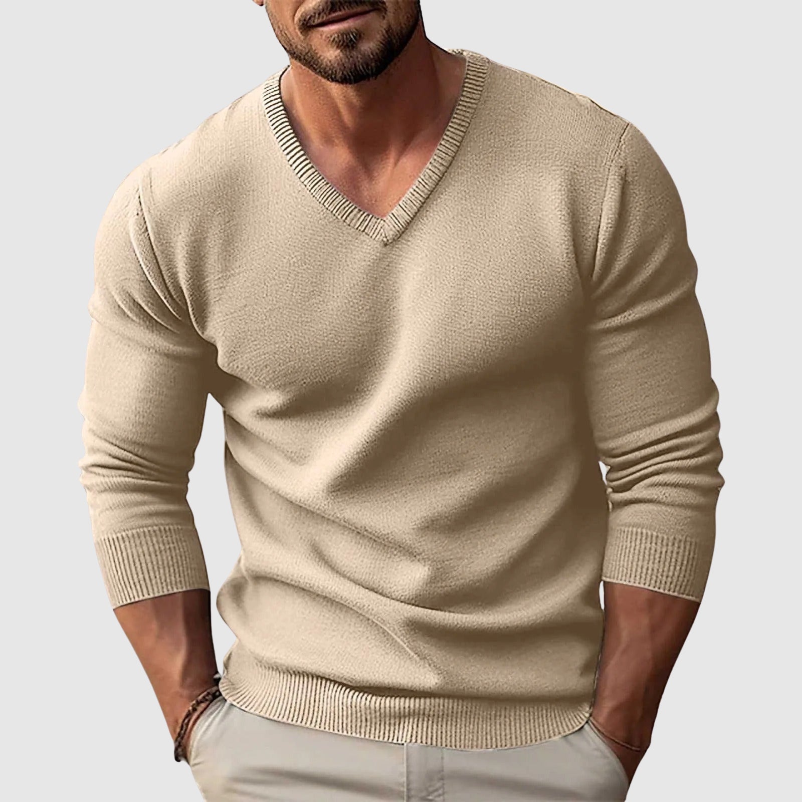 Classic V-Neck Knit Pullover Sweater for Men | Eduardo