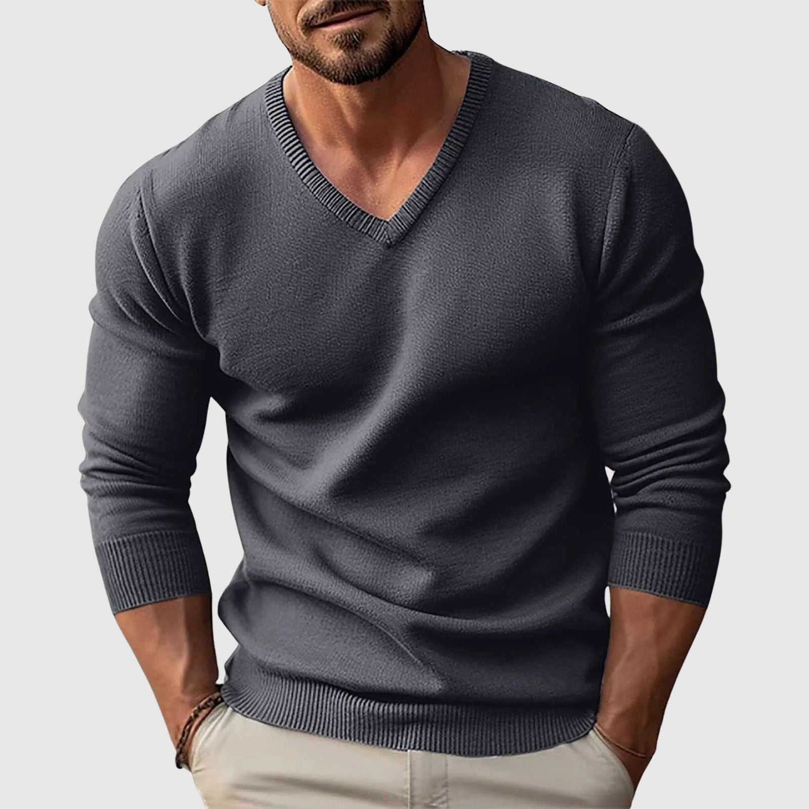 Classic V-Neck Knit Pullover Sweater for Men | Eduardo