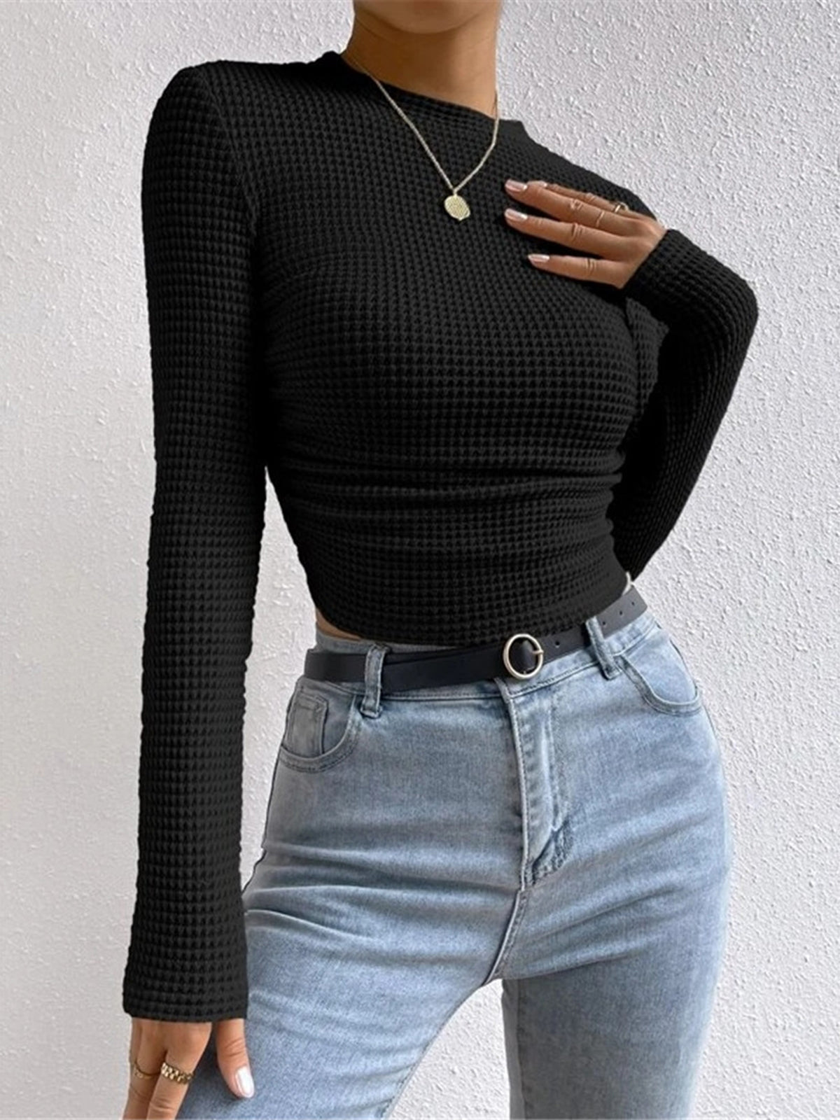 Elda | Long Sleeve Textured Crop Top for Spring 6