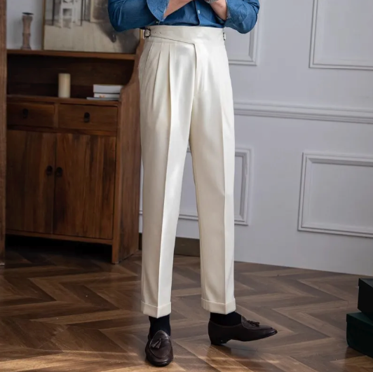 Elegant High Waist Pleated Dress Pants for Men | Michael