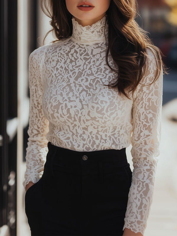 Fiora | High-Neck Floral Lace Long Sleeve Blouse 3