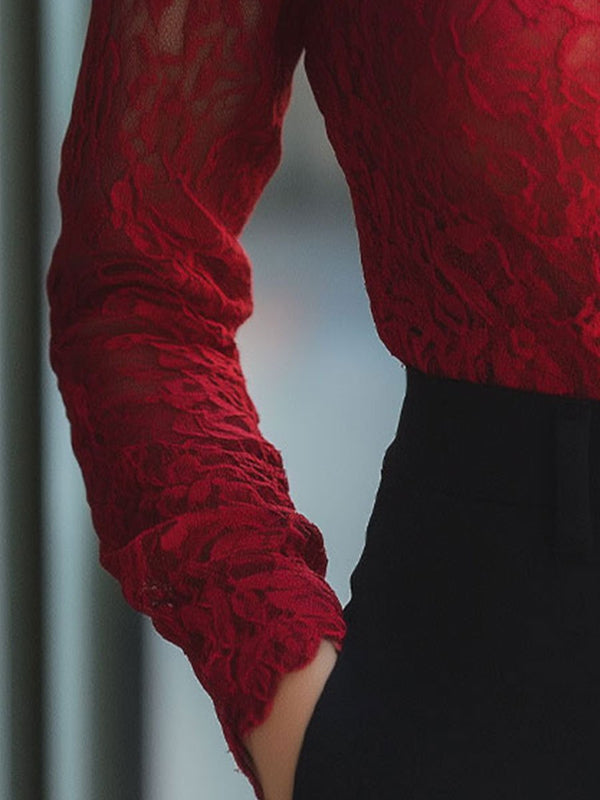 Fiora | High-Neck Floral Lace Long Sleeve Blouse 7