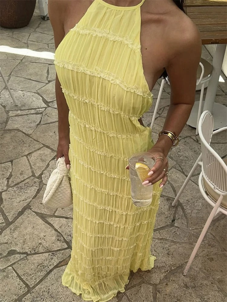 Haven | Halter Neck Pleated White Maxi Dress 3