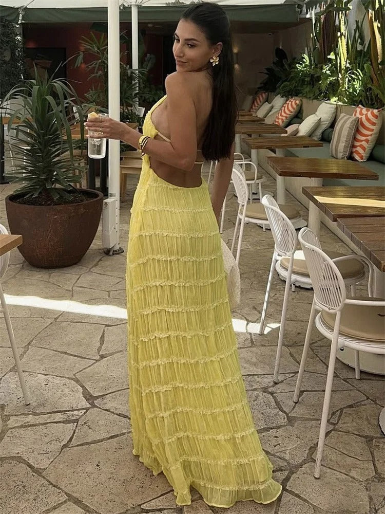 Haven | Halter Neck Pleated White Maxi Dress 5