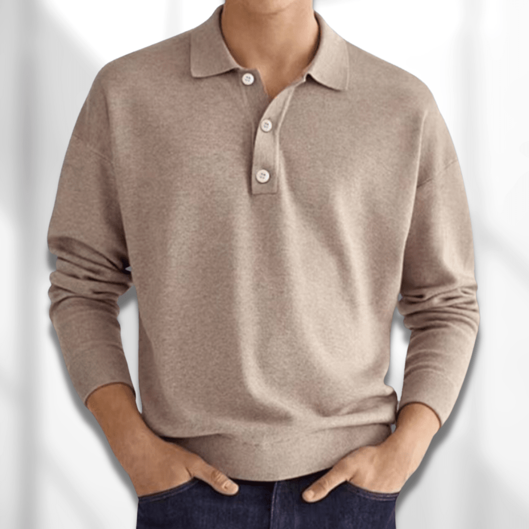 Long Sleeve Polo Sweater with Button Placket for Men | Nathan