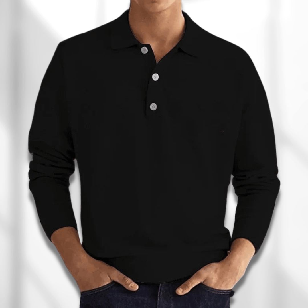 Long Sleeve Polo Sweater with Button Placket for Men | Nathan