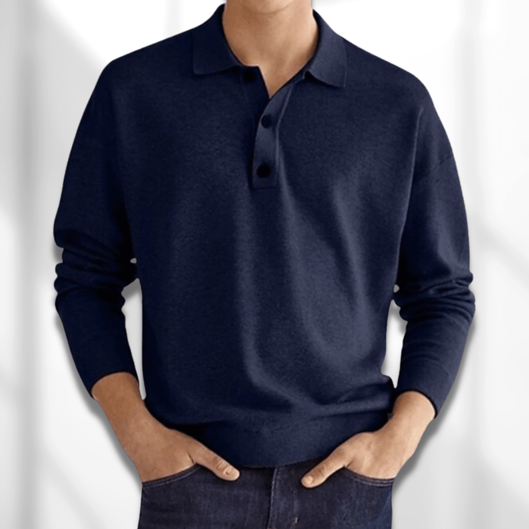Long Sleeve Polo Sweater with Button Placket for Men | Nathan
