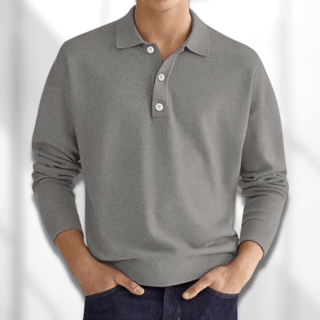 Long Sleeve Polo Sweater with Button Placket for Men | Nathan