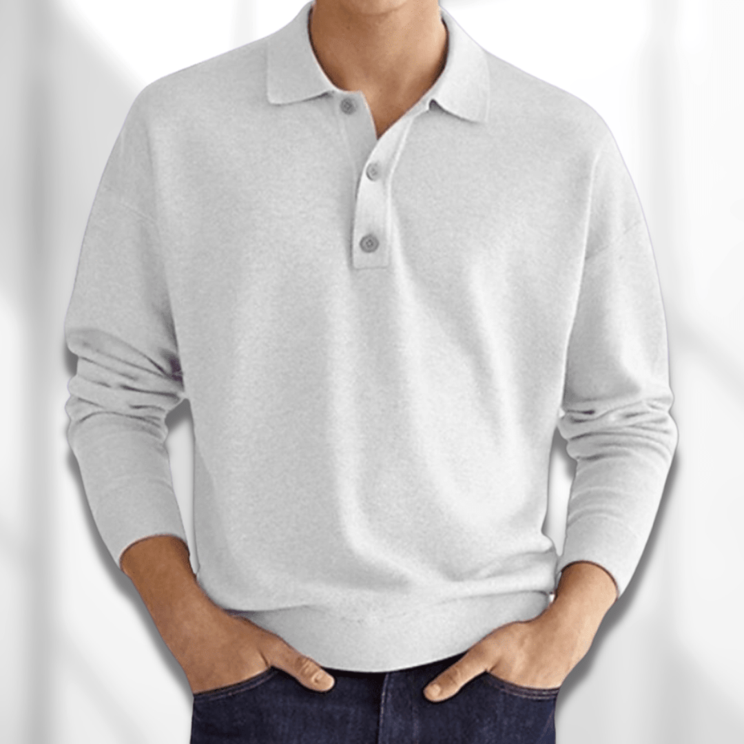 Long Sleeve Polo Sweater with Button Placket for Men | Nathan