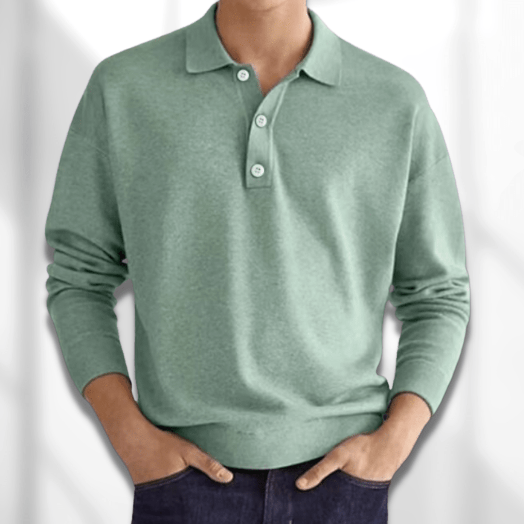Long Sleeve Polo Sweater with Button Placket for Men | Nathan