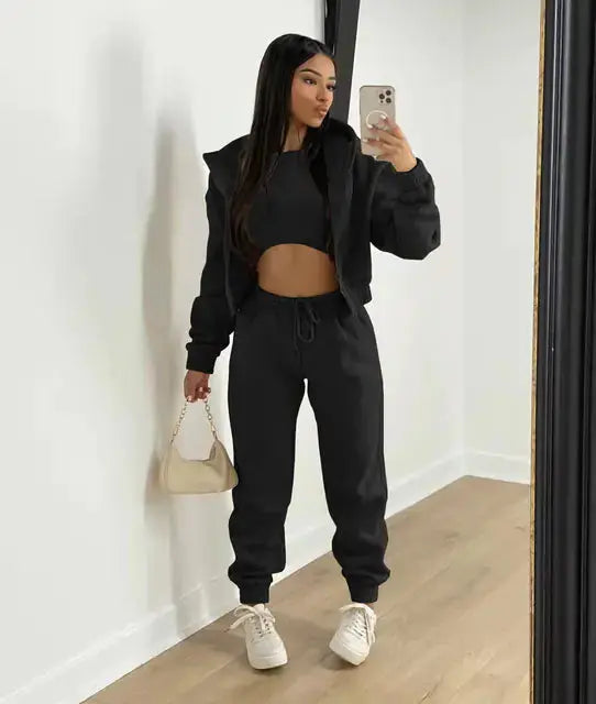 Luna | Three-Piece Cropped Hoodie Loungewear Set 4