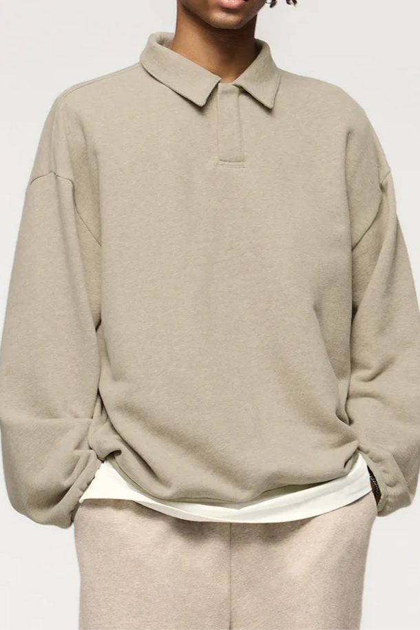 Oversized Long Sleeve Polo Sweatshirt for Men | Alexis