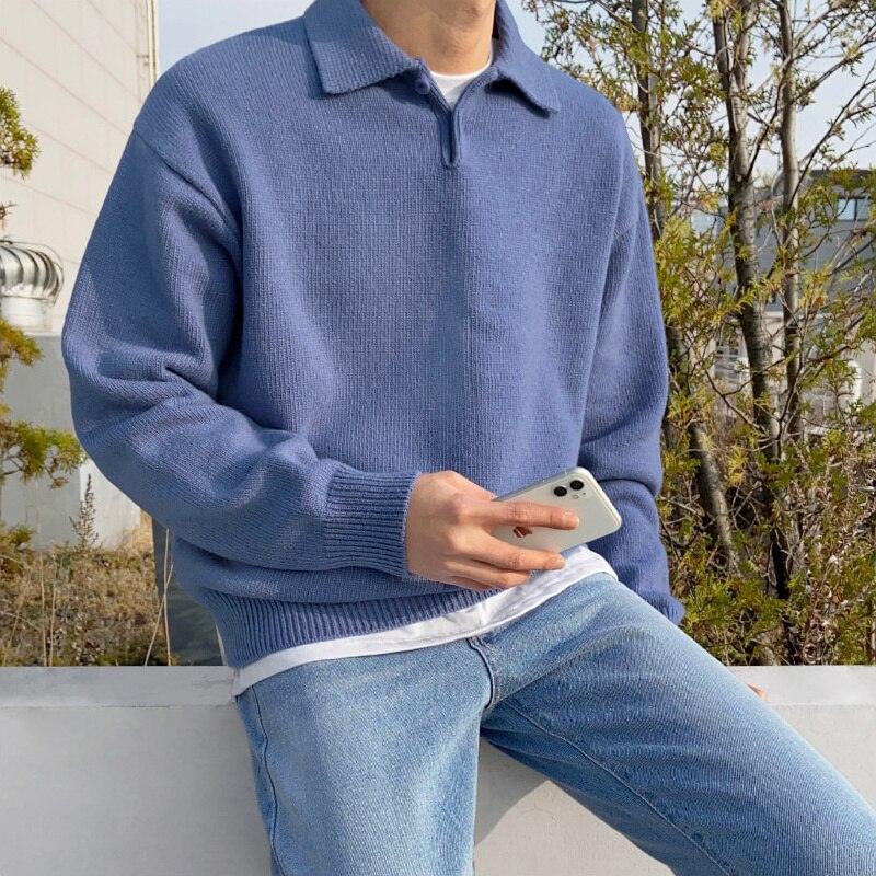 Oversized Long Sleeve Polo Sweatshirt for Men | Alexis