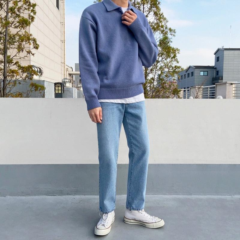 Oversized Long Sleeve Polo Sweatshirt for Men | Alexis