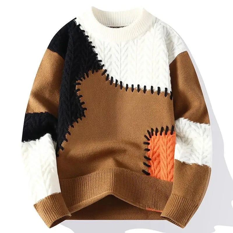 Patchwork Color Block Knit Sweater for Men | Elias