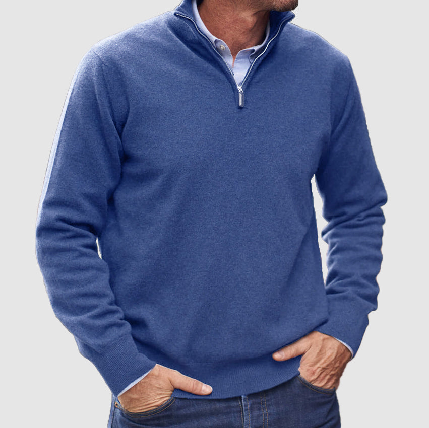 Quarter Zip Knit Sweater with Ribbed Hems for Men | John