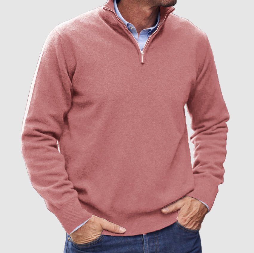 Quarter Zip Knit Sweater with Ribbed Hems for Men | John