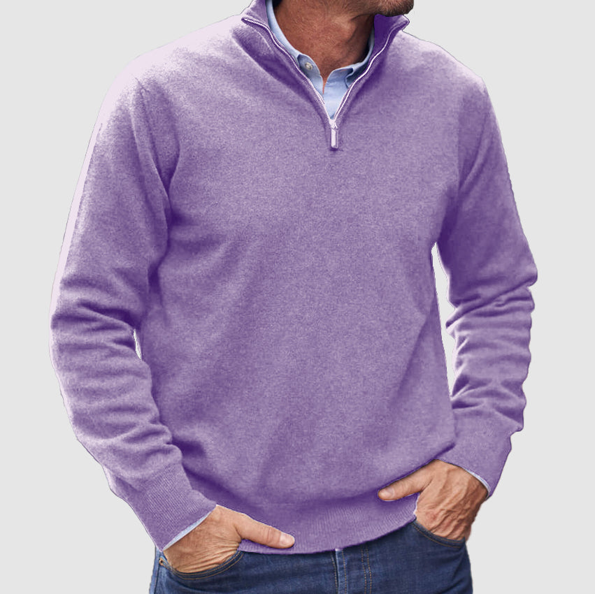 Quarter Zip Knit Sweater with Ribbed Hems for Men | John