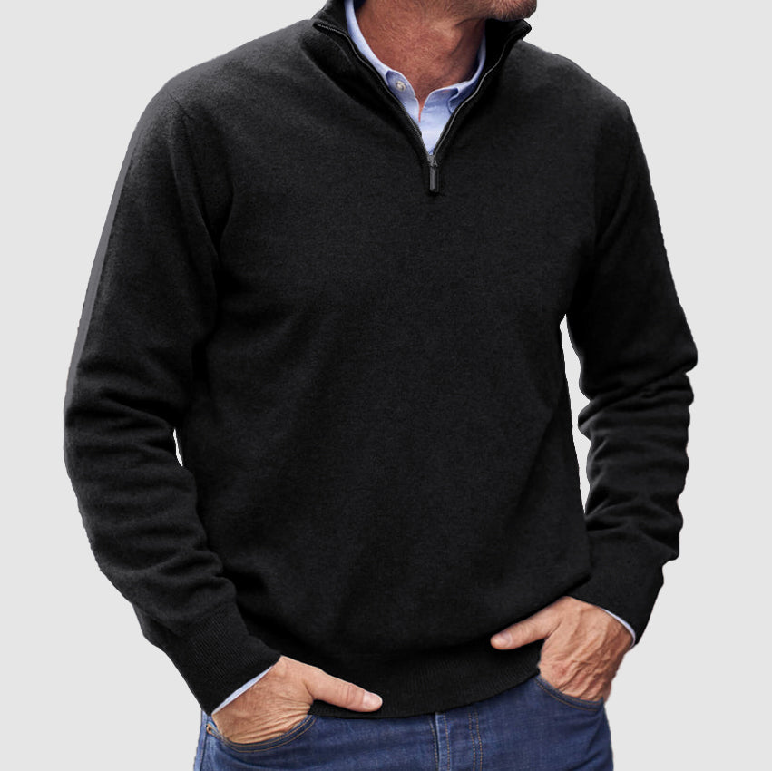Quarter Zip Knit Sweater with Ribbed Hems for Men | John