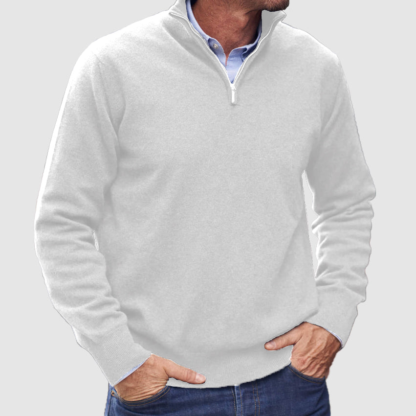 Quarter Zip Knit Sweater with Ribbed Hems for Men | John