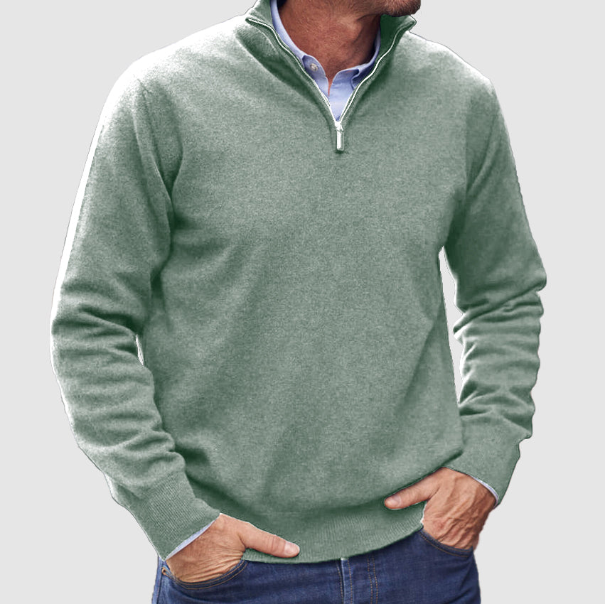 Quarter Zip Knit Sweater with Ribbed Hems for Men | John