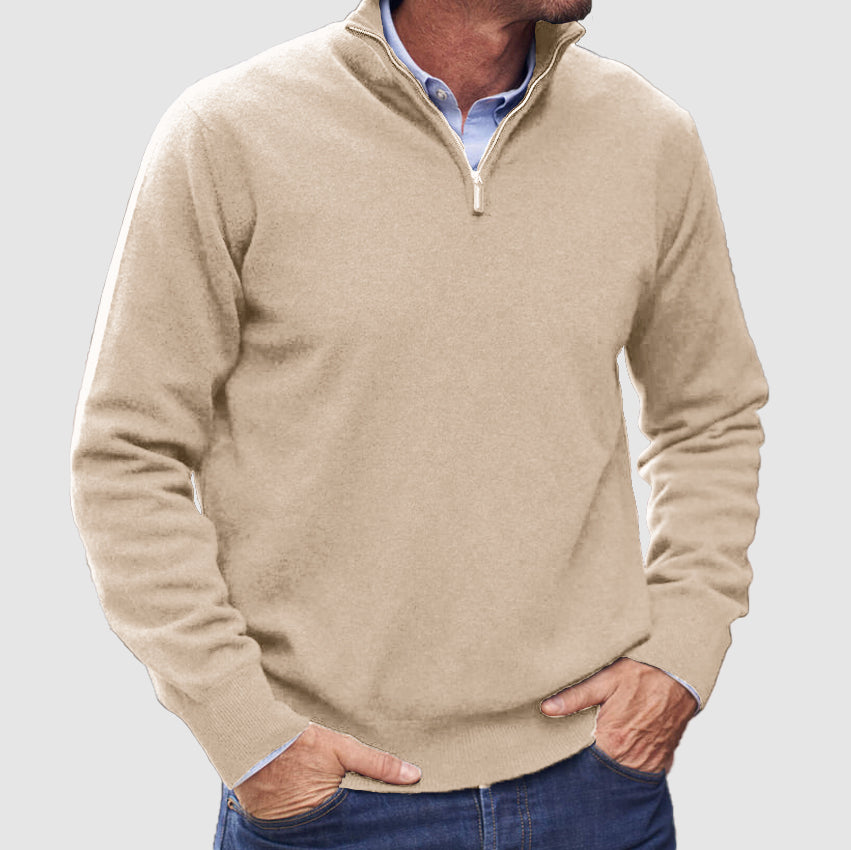 Quarter Zip Knit Sweater with Ribbed Hems for Men | John