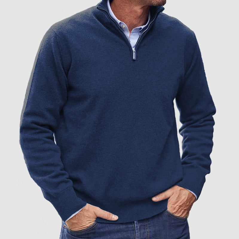Quarter Zip Knit Sweater with Ribbed Hems for Men | John