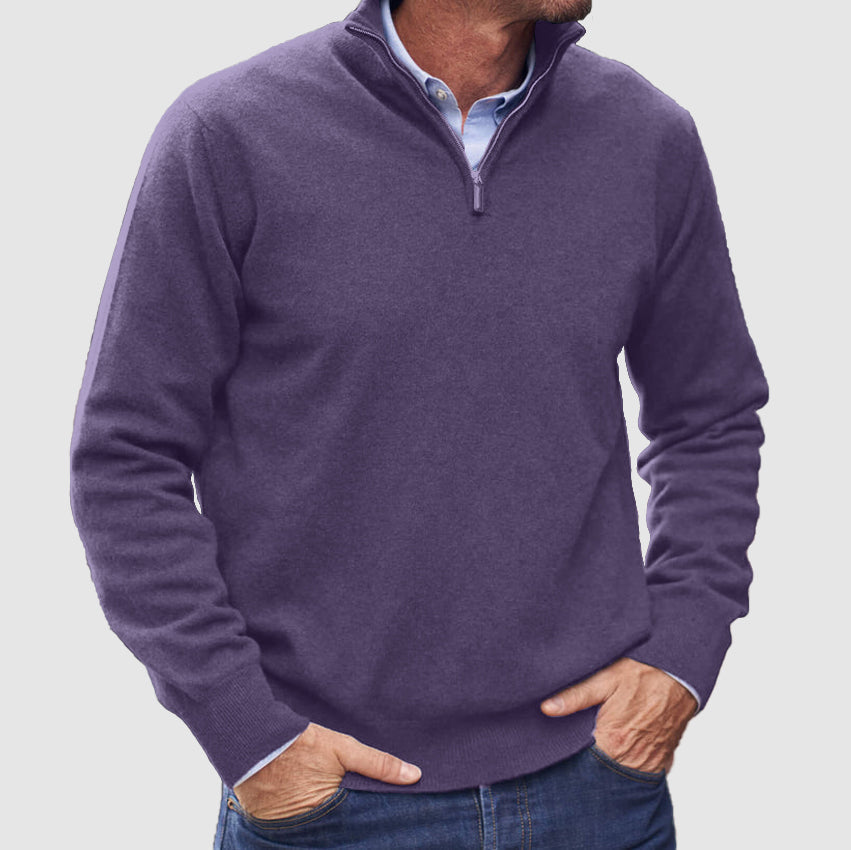 Quarter Zip Knit Sweater with Ribbed Hems for Men | John
