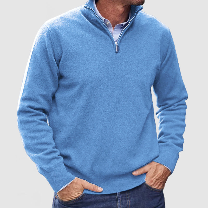 Quarter Zip Knit Sweater with Ribbed Hems for Men | John