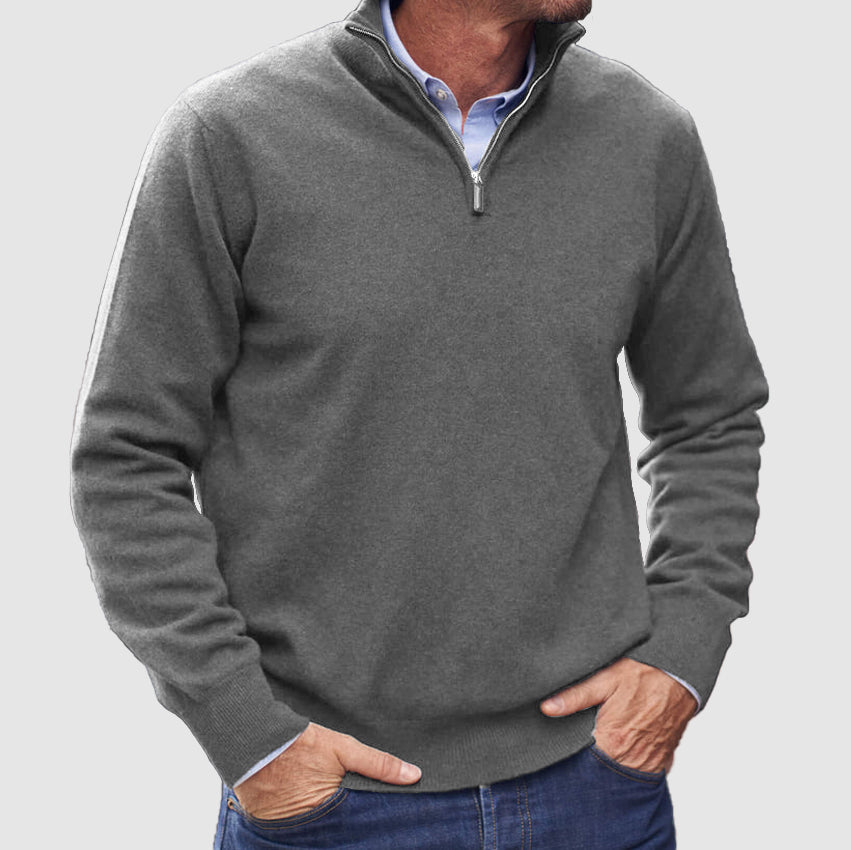 Quarter Zip Knit Sweater with Ribbed Hems for Men | John