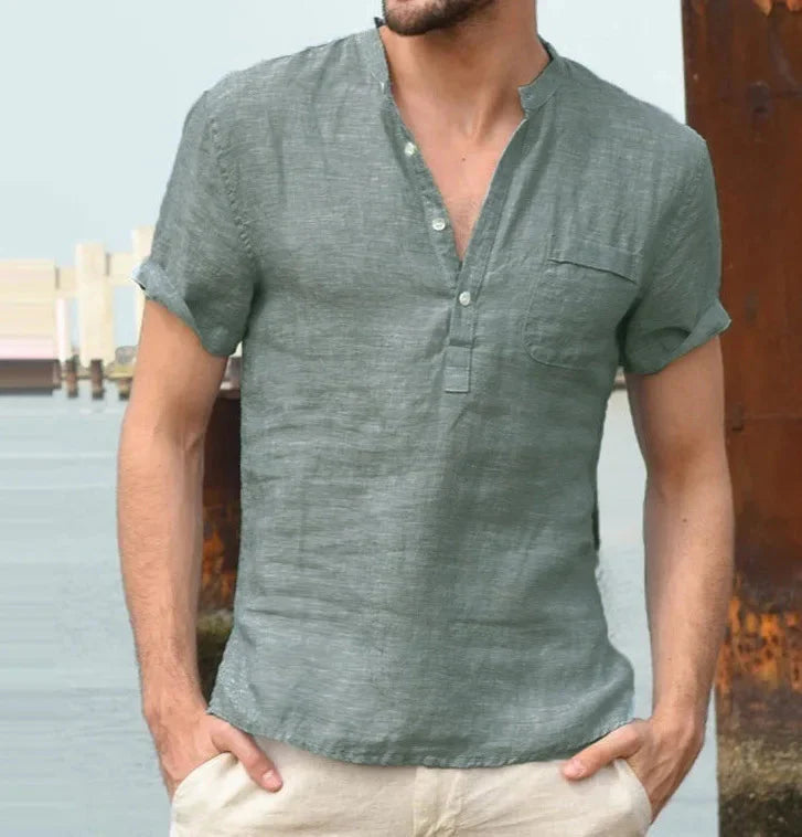 Relaxed Fit Short Sleeve Henley T-Shirt for Men | Noah
