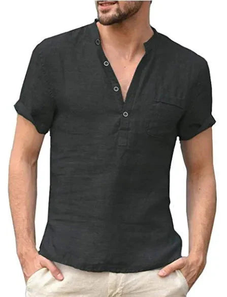 Relaxed Fit Short Sleeve Henley T-Shirt for Men | Noah