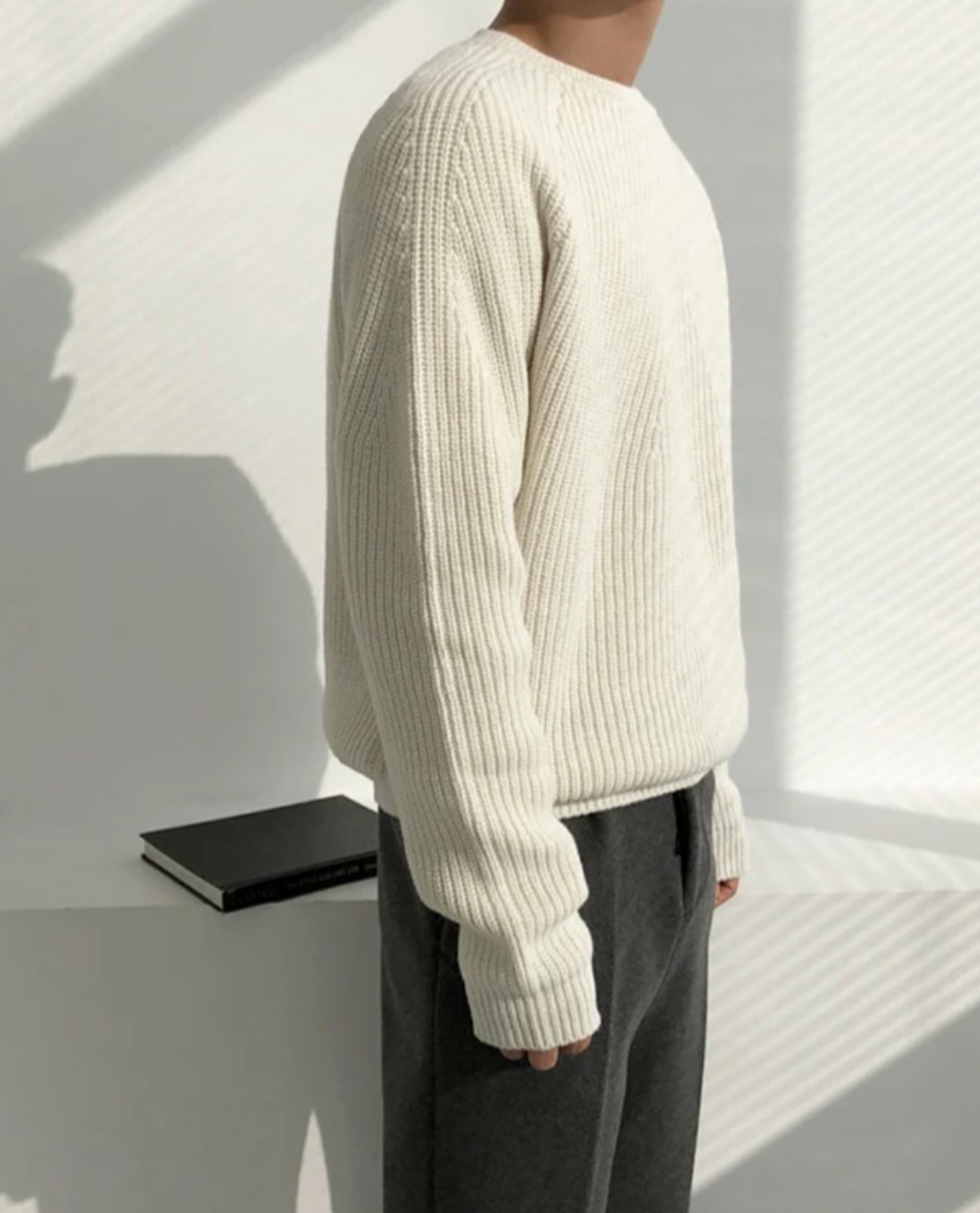 Ribbed Cotton Crew Neck Sweater for Men | Siene