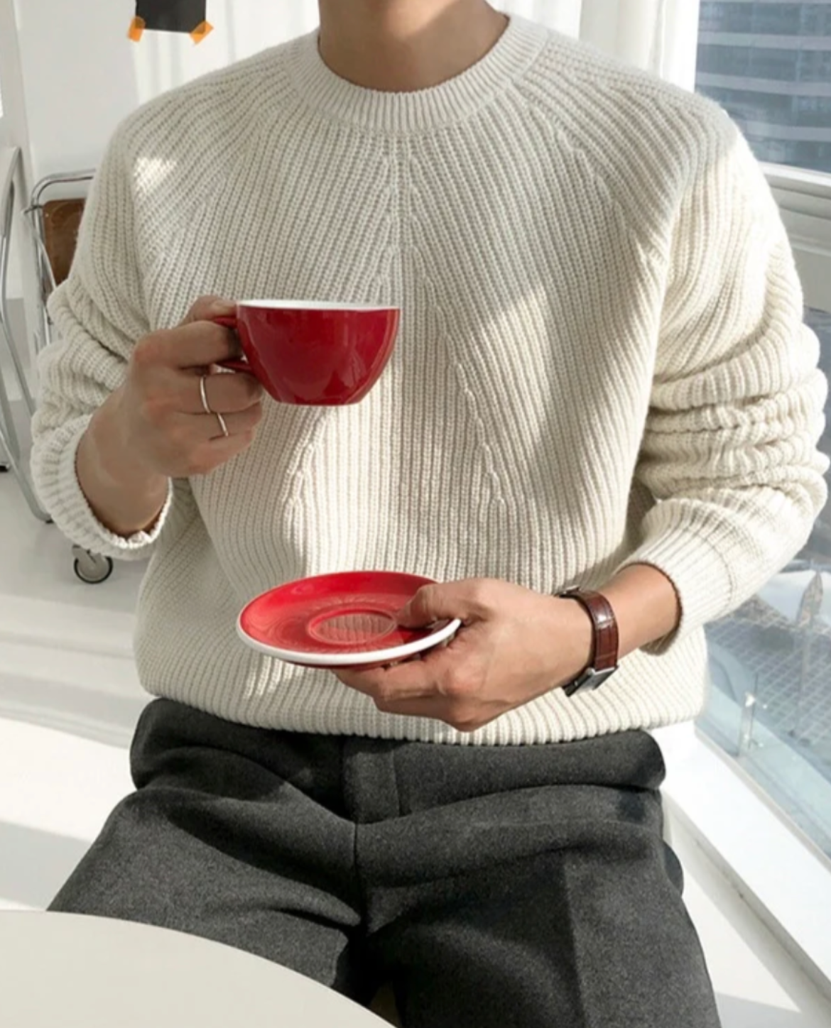 Ribbed Cotton Crew Neck Sweater for Men | Siene