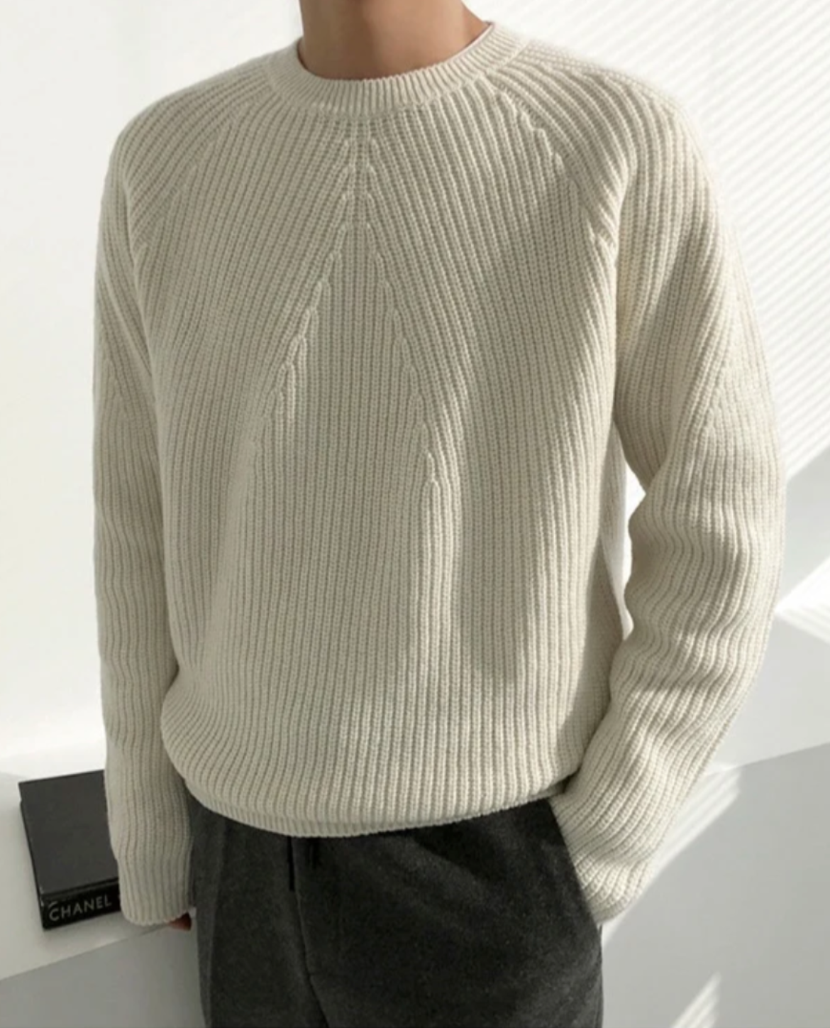 Ribbed Cotton Crew Neck Sweater for Men | Siene